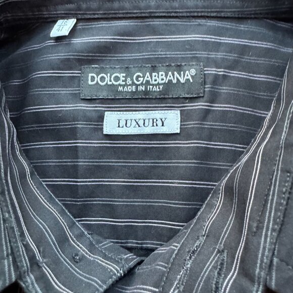 Dolce & Gabbana Mens Luxury Black Striped Long Sleeve Button-Up Shirt 100% Cotto - Picture 2 of 8